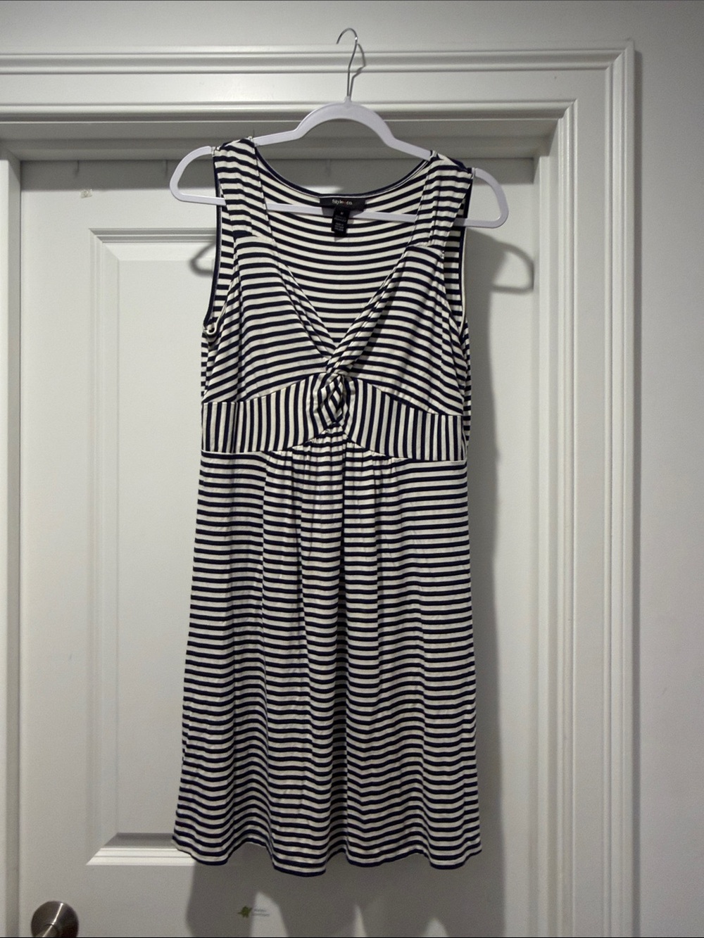 Style & Co. Black and White Striped Knot-Front Sleeveless Dress